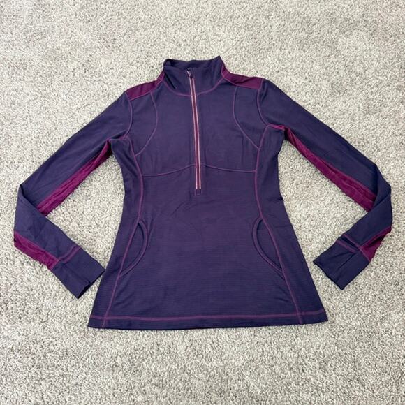 lululemon athletica Tops - Lululemon Star Runner Pullover Hyper Stripe Plum/Plum Women 10 Half Zip Stretch